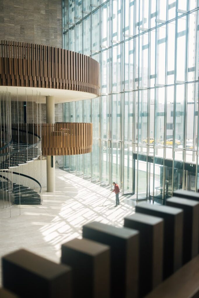 Man Cleaning Ataturk Cultural Center Interior in Istanbul